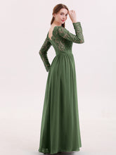 Long Sleeves Chiffon Dress with V-neck Olive Green