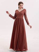 Long Sleeves Chiffon Dress with V-neck Terracotta
