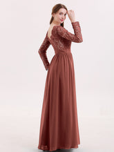 Long Sleeves Chiffon Dress with V-neck Terracotta