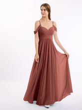 Off The Shoulder Chiffon Dresses with Spaghetti Straps Terracotta