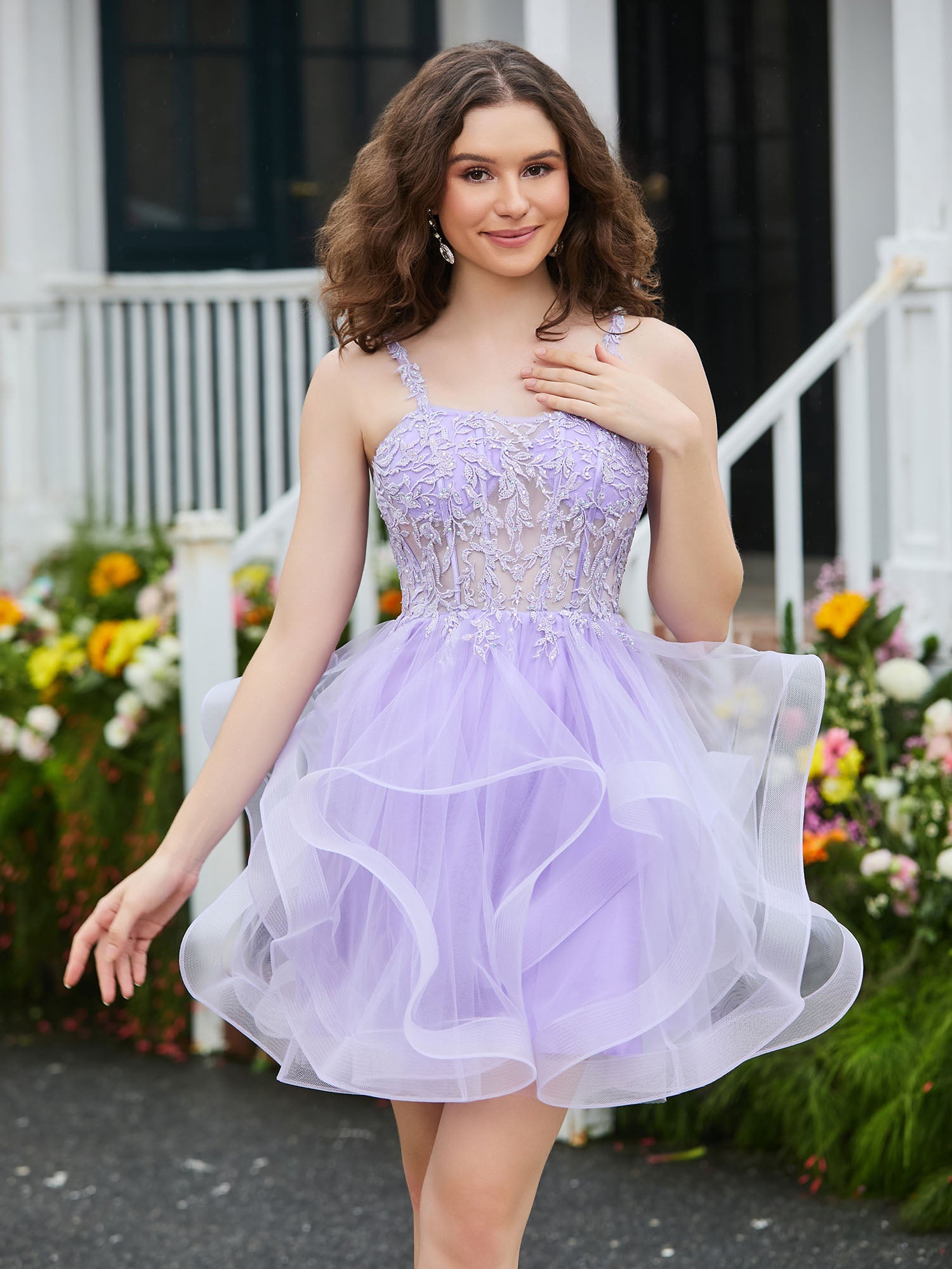 BABARONI Tulle Lilac Short Prom Dresses A-line Sweetheart Short/Mini  Spaghetti Straps – BABARONI UK