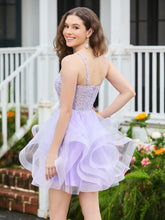 Appliqued Corset Top Short Tulle Dress Lilac