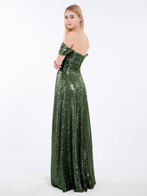 Sequins Lace Off the Shoulder Long Dresses Olive Green