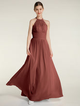 Chiffon Long Dress with Lace Bodice Terracotta
