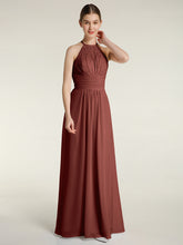 Chiffon Long Dress with Lace Bodice Terracotta