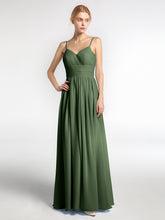 Chiffon Spaghetti Strap Maxi Dresses Olive Green