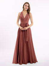 Classic Chiffon Dress with Deep V Neck Terracotta