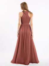 Classic Chiffon Dress with Deep V Neck Terracotta