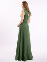 Simple Long Chiffon Dress with Lace Decor Olive Green