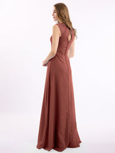Simple Long Chiffon Dress with Lace Decor Terracotta