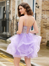 Sequin Corset Top Glitter Tulle Short Dress Lilac
