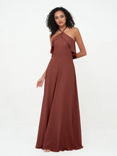 Halter Chiffon Max Bridesmaid Dresses with Pockets Terracotta