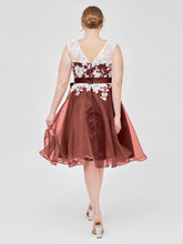 Organza with Ivory Lace Appliqued Short Dress Terracotta