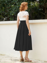 Cap Sleeves Chiffon Dresses with Ivory Bodice Black