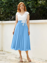 Cap Sleeves Chiffon Dresses with Ivory Bodice Blue