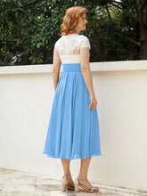 Cap Sleeves Chiffon Dresses with Ivory Bodice Blue