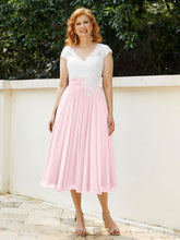Cap Sleeves Chiffon Dresses with Ivory Bodice Blushing Pink