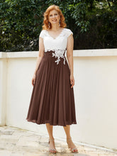 Cap Sleeves Chiffon Dresses with Ivory Bodice Chocolate