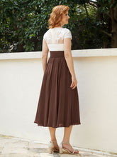 Cap Sleeves Chiffon Dresses with Ivory Bodice Chocolate