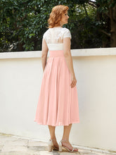 Cap Sleeves Chiffon Dresses with Ivory Bodice Coral