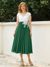 Cap Sleeves Chiffon Dresses with Ivory Bodice Dark Green
