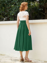 Cap Sleeves Chiffon Dresses with Ivory Bodice Dark Green