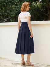 Cap Sleeves Chiffon Dresses with Ivory Bodice Dark Navy