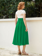 Cap Sleeves Chiffon Dresses with Ivory Bodice Emerald