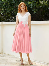 Cap Sleeves Chiffon Dresses with Ivory Bodice Flamingo