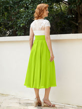 Cap Sleeves Chiffon Dresses with Ivory Bodice Lime Green