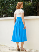 Cap Sleeves Chiffon Dresses with Ivory Bodice Ocean Blue