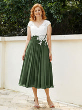 Cap Sleeves Chiffon Dresses with Ivory Bodice Olive Green