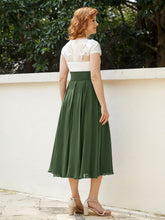 Cap Sleeves Chiffon Dresses with Ivory Bodice Olive Green
