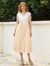 Cap Sleeves Chiffon Dresses with Ivory Bodice Peach