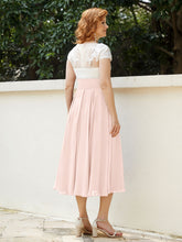 Cap Sleeves Chiffon Dresses with Ivory Bodice Pearl Pink