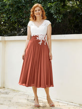Cap Sleeves Chiffon Dresses with Ivory Bodice Rust