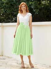 Cap Sleeves Chiffon Dresses with Ivory Bodice Sage