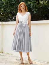 Cap Sleeves Chiffon Dresses with Ivory Bodice Silver Plus Size