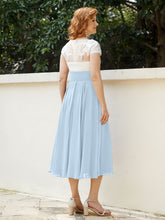 Cap Sleeves Chiffon Dresses with Ivory Bodice Sky Blue