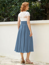 Cap Sleeves Chiffon Dresses with Ivory Bodice Slate Blue