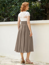 Cap Sleeves Chiffon Dresses with Ivory Bodice Taupe