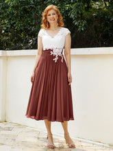 Cap Sleeves Chiffon Dresses with Ivory Bodice Terracotta