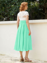 Cap Sleeves Chiffon Dresses with Ivory Bodice Turquoise