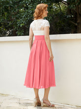 Cap Sleeves Chiffon Dresses with Ivory Bodice Watermelon