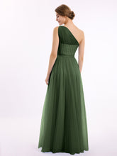 One Shoulder Tulle Long Bridesmaid Dresses Olive Green