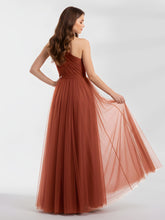 One Shoulder Tulle Long Bridesmaid Dresses Rust
