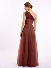 One Shoulder Tulle Long Bridesmaid Dresses Terracotta