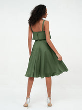 Shoulder Straps Circle Skirt Short Chiffon Dresses Olive Green