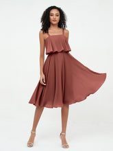 Shoulder Straps Circle Skirt Short Chiffon Dresses Terracotta