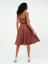 Shoulder Straps Circle Skirt Short Chiffon Dresses Terracotta